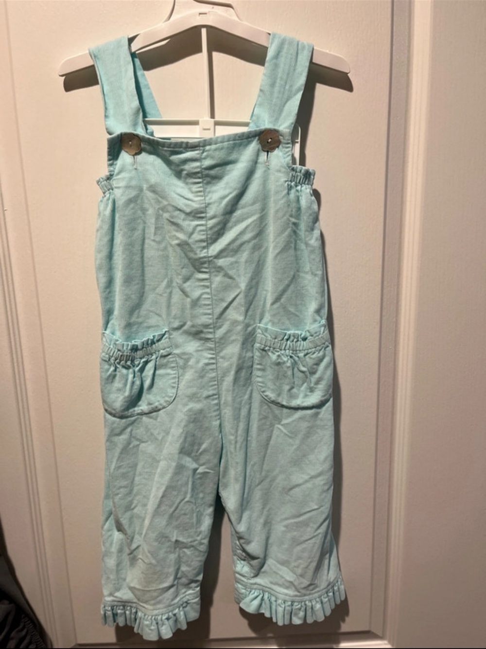 Red Beans Light Aqua Girls' Ruffle-Hem Overalls NWOT